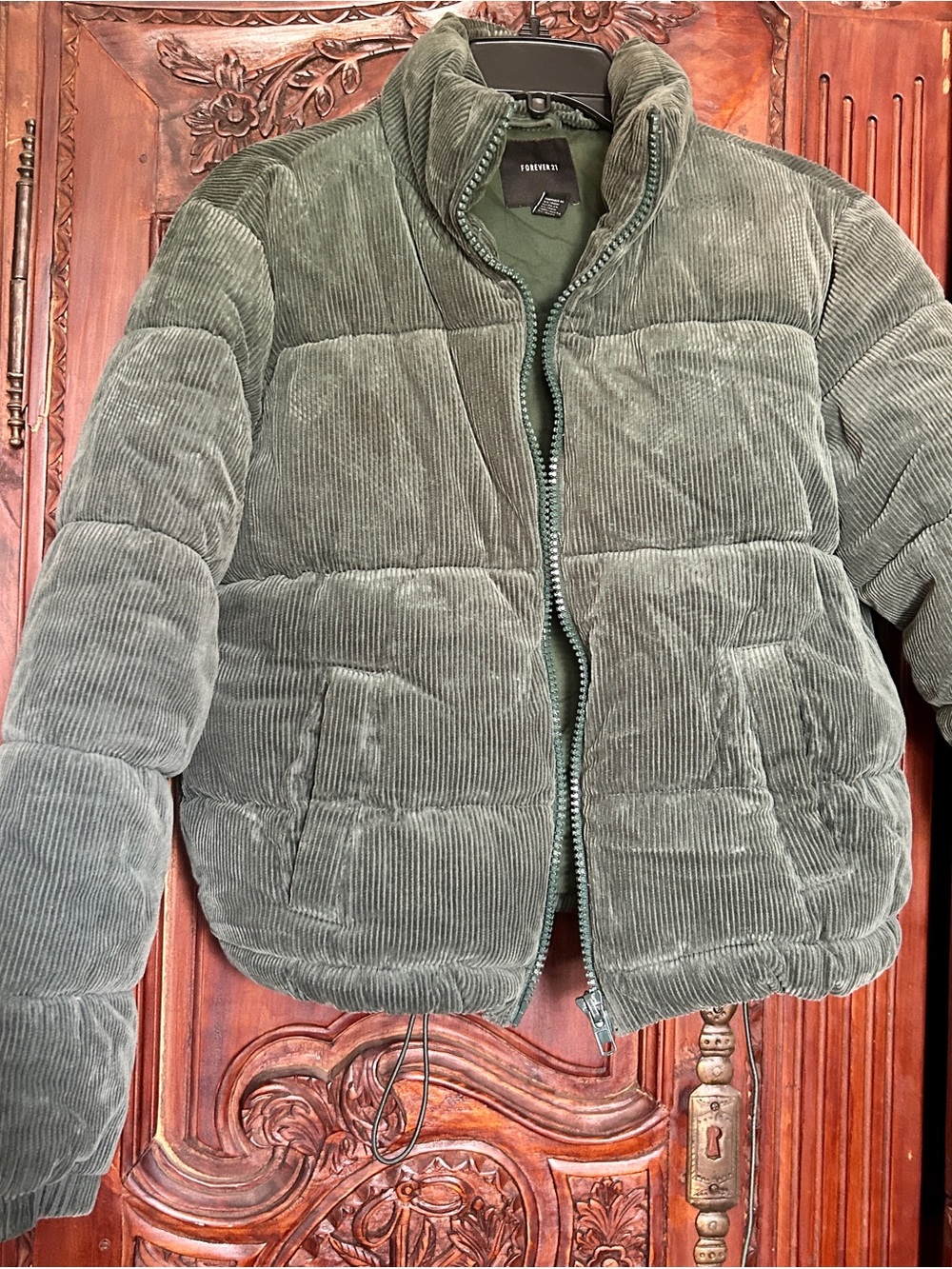 Forever 21 Olive Corduroy Puffer Jacket